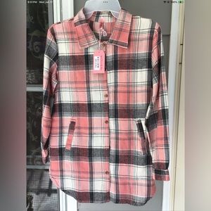 Bonnie Bianca Girls flannel Shirt L 12/14 Top Pink Gray Nwt Youth Retail $38.00